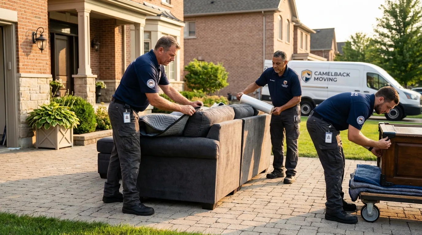 Large estate moving crew wrapping furniture in Oakfield, NY